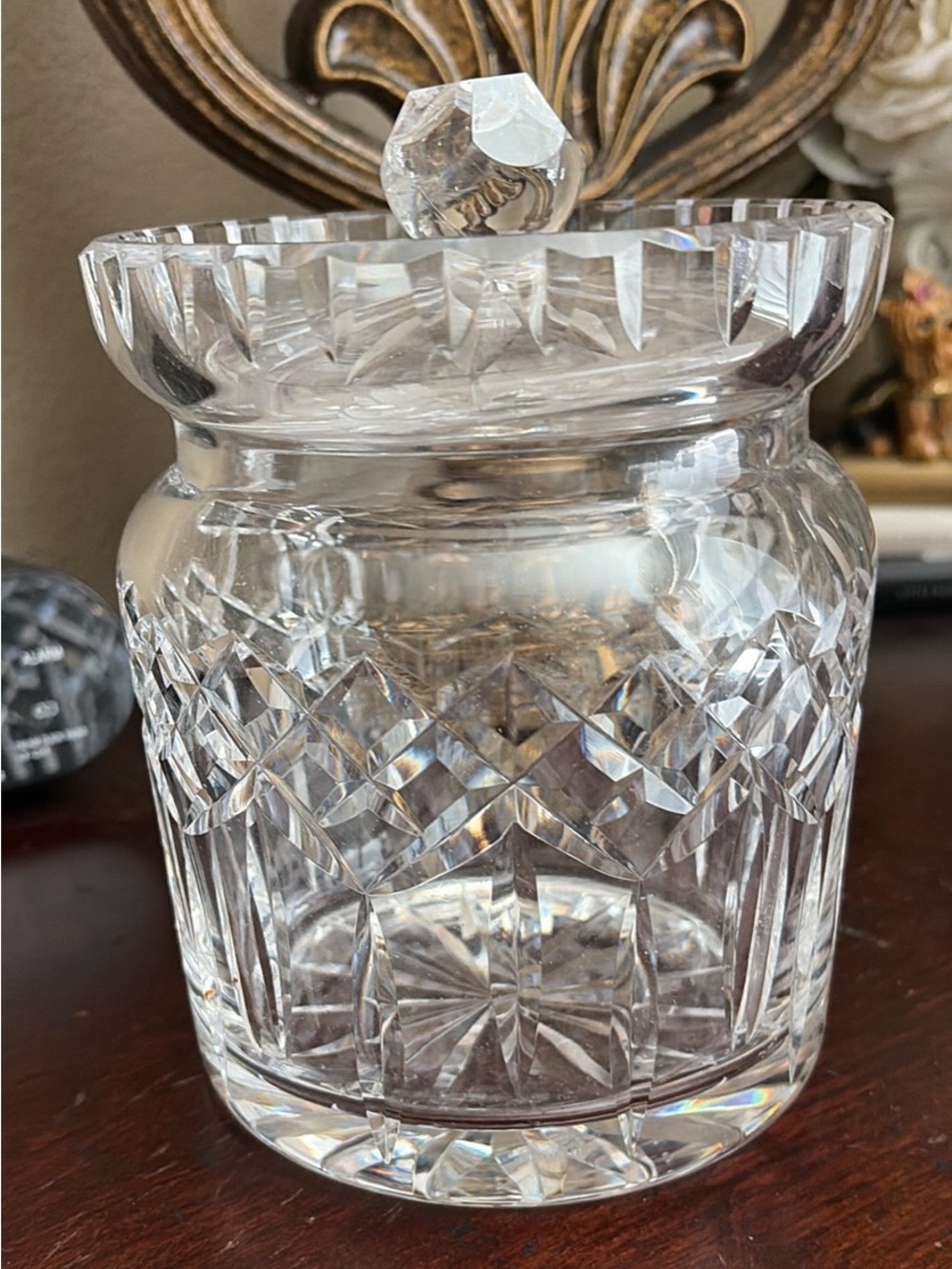 Waterford Lismore Crystal Clear Cut-Glass Covered Biscuit Jar
